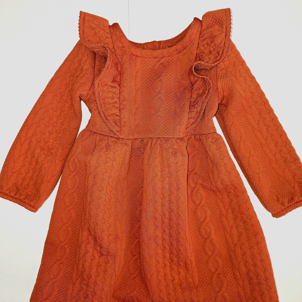 Girls Orange Cable Knit Ruffle‎ Dress Long Sleeve Fall Winter Toddler